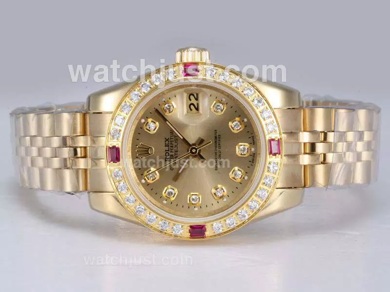 Rolex Datejust Automatic Full Gold With Diamond Bezel And Marking Golden Dial Pant11314