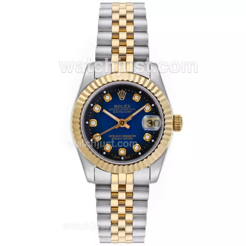 Rolex Datejust Automatic Two Tone Diamond Markers With Blue Dial Mid Size Pant64204