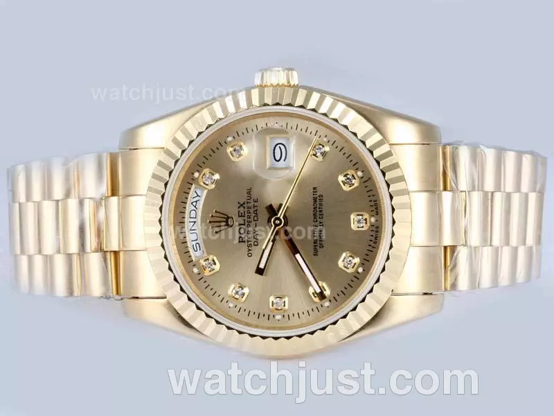 Rolex Day Date Automatic Full Gold Diamond Marking With Golden Dial Pant15180