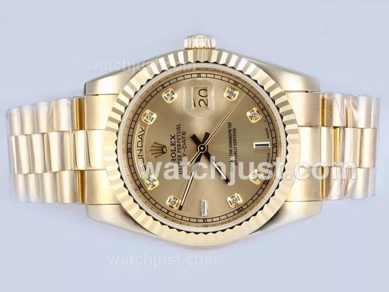 Rolex Day Date Automatic Full Gold Diamond Markings With Golden Dial Pant15184