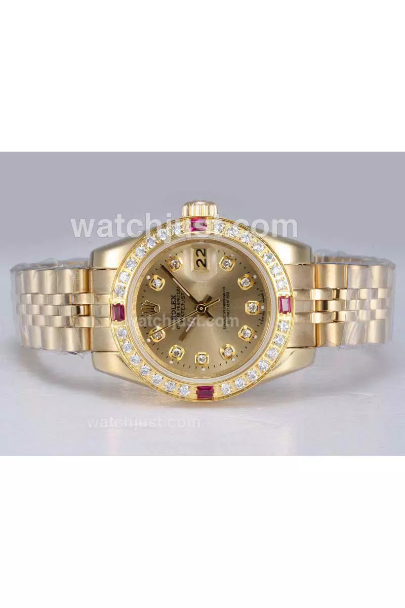 Rolex Datejust Automatic Full Gold With Diamond Bezel And Marking Golden Dial Pant11314