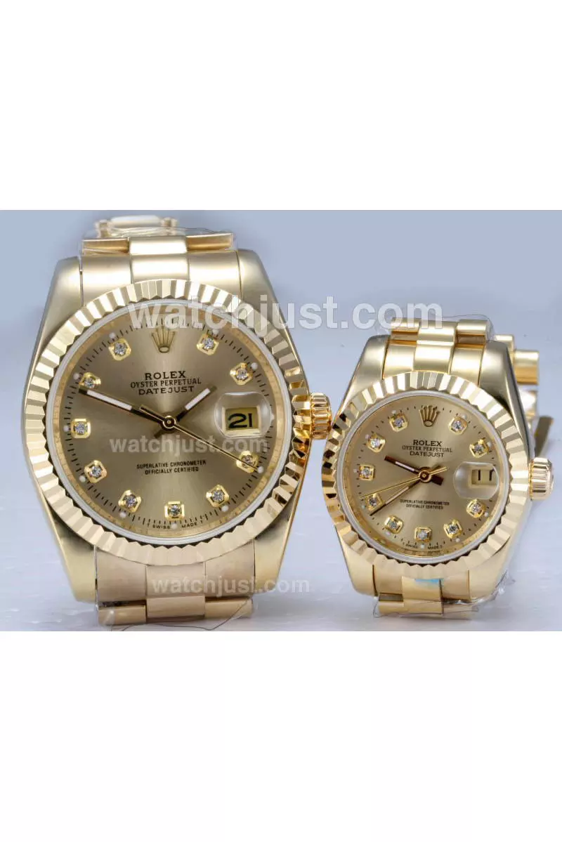 Rolex Datejust Automatic Full Gold With Diamond Marking Golden Dial Couple Pant12734