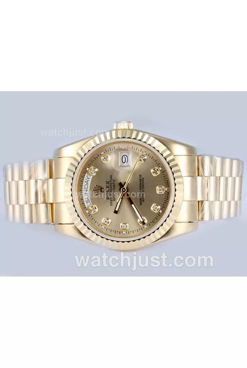 Rolex Day Date Automatic Full Gold Diamond Marking With Golden Dial Pant15180