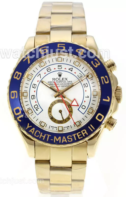 Rolex Yacht Master Ii Automatic Gold Case Blue Ceramic Bezel With White Dial Pant126524