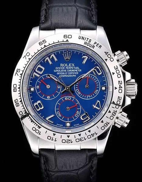 Swiss Rolex Daytona Stainless Steel Case Blue Dial Black Leather Strap Perfect Watch Rolex3794