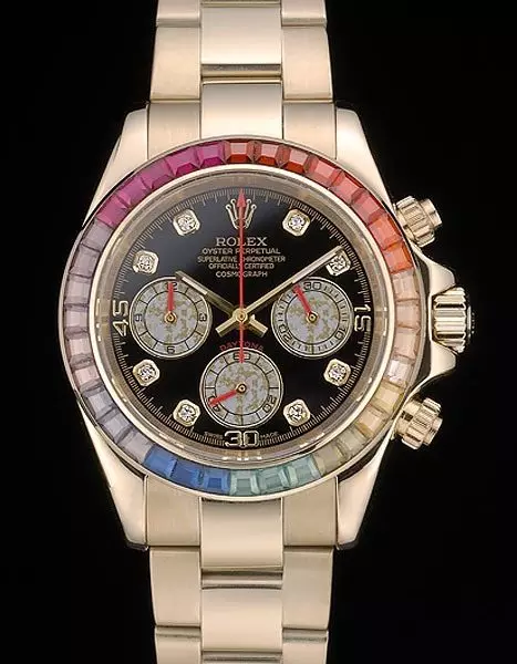 Swiss Rolex Daytona Cosmograph Rainbow Crystals Bezel Rose Gold Strap Black Dial Perfect Watch Rolex3773