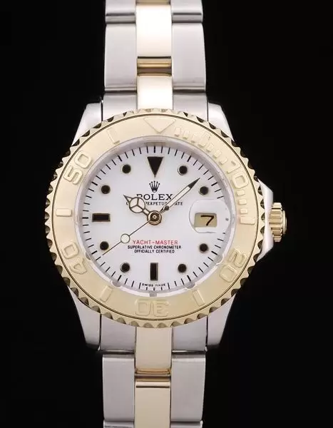 Swiss Rolex Yacht Master Gold White Dial Tachymeter Perfect Watch Rolex3858
