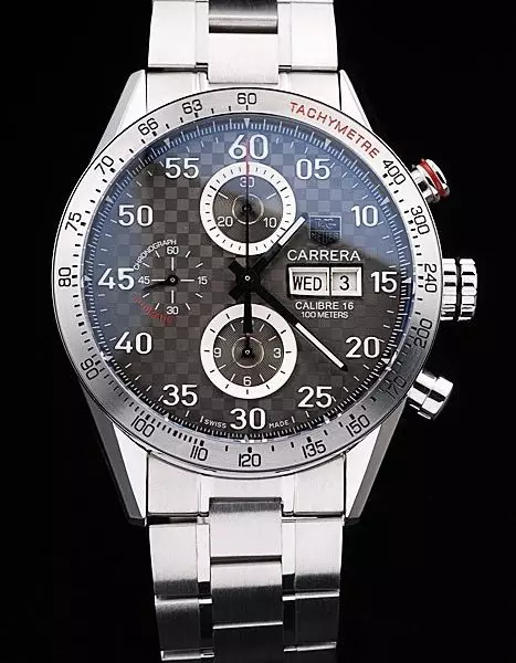 Swiss Tag Heuer Carrera Tachymeter Bezel Stainless Steel Checkered Brown Dial Perfect Watch Tage4132