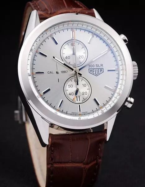 Swiss Tag Heuer Slr Brushed Stainless Steel Case Silver Dial Brown Leather Strap Perfect Watch Tage4158