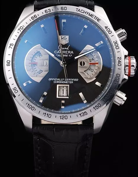 Swiss Tag Heuer Carrera Tachymeter Bezel Black Dial Black Leather Strap Perfect Watch Tage4128