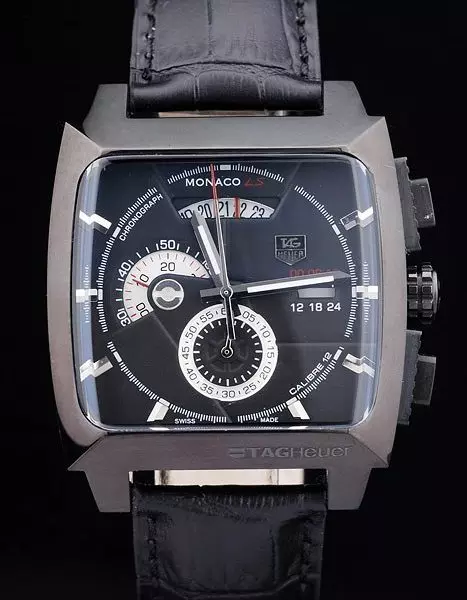 Swiss Tag Heuer Monaco Black Ceramic Case Black Dial Black Leather Strap Perfect Watch Tage4148