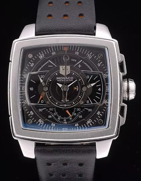 Swiss Tag Heuer Monaco Mikrograph Black Leather Strap Black Dial Perfect Watch Tage4154