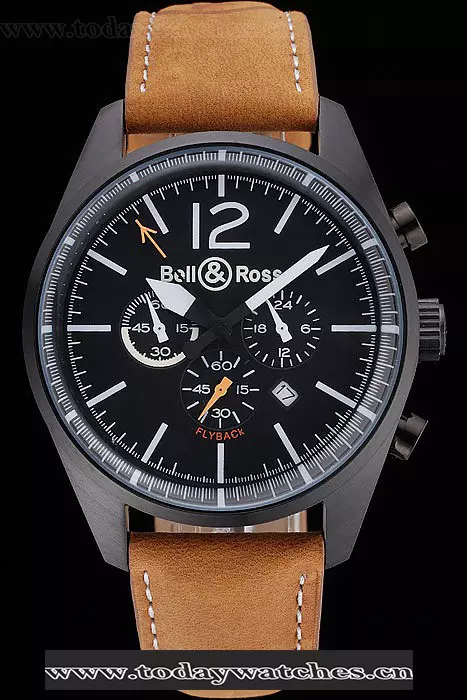 Bell And Ross Br126 Flyback Black Dial Black Case Brown Suede Leather Strap Pant121200