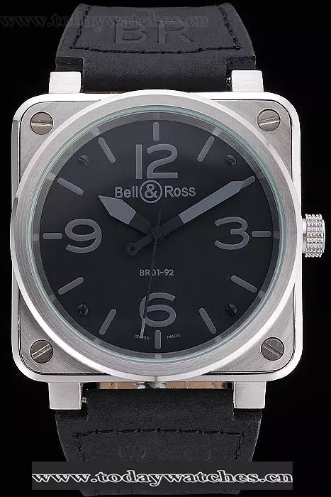 Bell And Ross Br 01 92 Black Dial Silver Case Black Leather Strap Pant121202