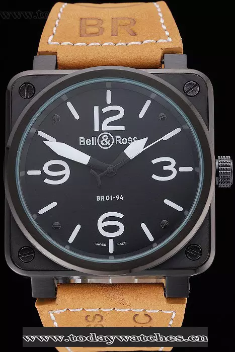 Bell And Ross Br 01 94 Black Dial Black Case Brown Leather Strap Pant121206
