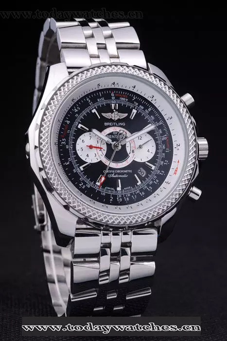 Breitling Bentley Chronograph Black Dial Stainless Steel Strap Pant58295