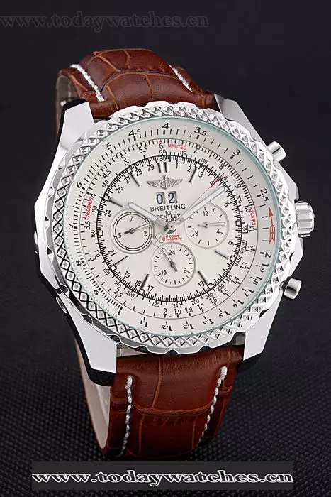 Breitling Bentley 675 Speed White Dial Stainless Steel Case Brown Leather Bracelet Pant60125