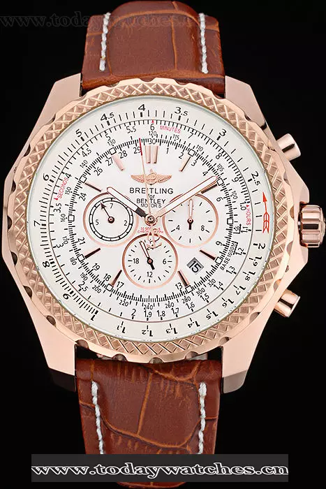 Breitling Bentley Motors Speed Gold Case White Dial Brown Leather Bracelet Pant60129