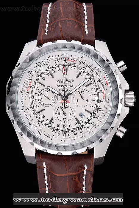Breitling Bentley Motors T Stainless Steel Case White Dial Brown Leather Bracelet Pant60130