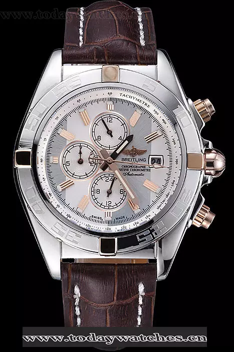 Breitling Chronomat Yellow Gold Highlight Brown Leather Strap White And Grey Dial Pant58060