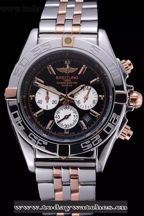 Breitling Chronomat 44 Black Dial With White Subdials 2 Tone Stainless Steel Bracelet Pant60398