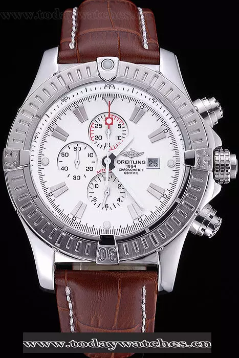 Breitling Chronomat Evolution White Dial Brown Leather Bracelet Pant60406