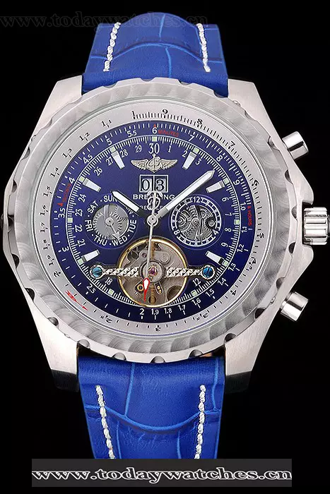 Breitling Bentley Mulliner Tourbillon Blue Dial Stainless Steel Case Blue Leather Strap Pant120704