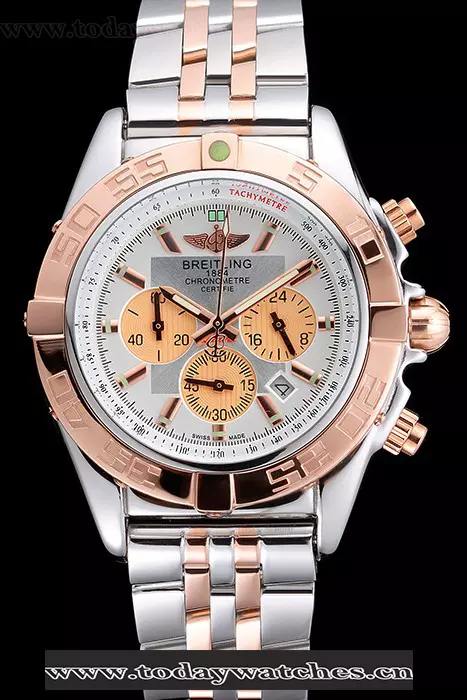 Breitling Chronomat White Dial Rose Gold Bezel And Subdials Stainless Steel Case Two Tone Bracelet Pant121343
