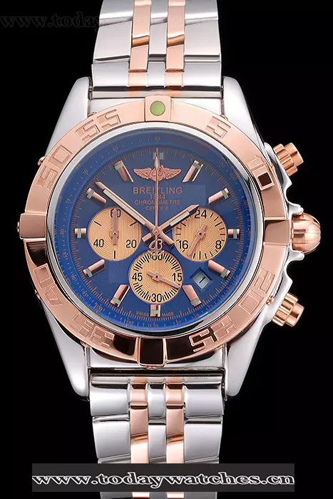 Breitling Chronomat Blue Dial Rose Gold Bezel And Subdials Stainless Steel Case Two Tone Bracelet Pant121345