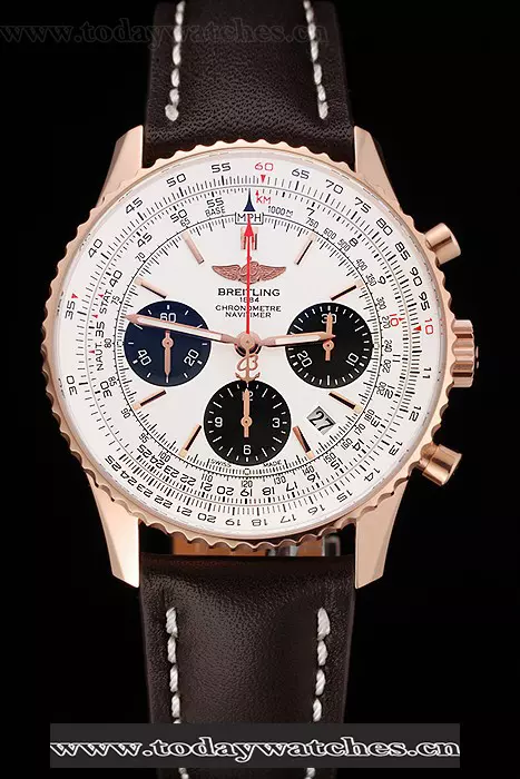 Breitling Navitimer 01 White Dial Black Subdials Rose Gold Case Brown Leather Strap Pant122138
