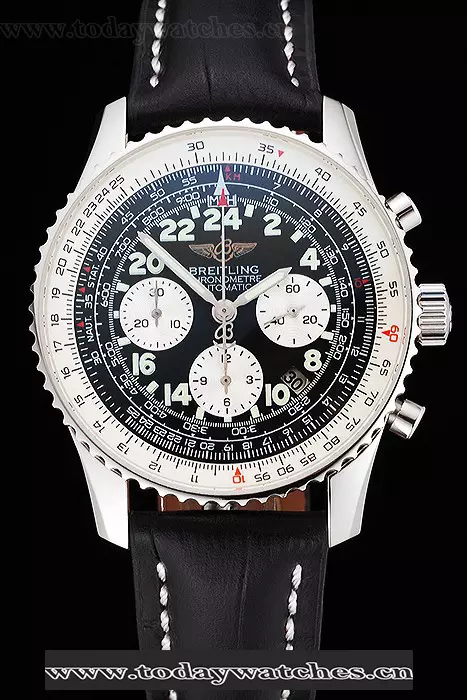 Breitling Navitimer Cosmonaute Black Dial Stainless Steel Case Black Leather Strap Pant122973