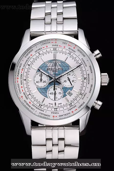 Breitling Transocean Chronograph Unitime White Dial Stainless Steel Case And Bracelet Pant60122