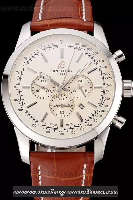 Breitling Transocean Beige Dial Brown Leather Strap Polished Stainless Steel Bezel Pant86952