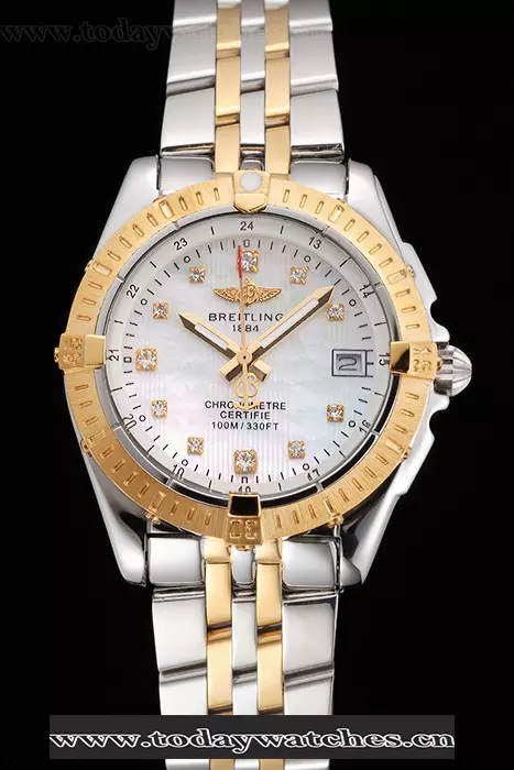 Breitling Colt Lady Pearl Dial Diamond Hour Marks Gold Bezel Stainless Steel Case Two Tone Bracelet Pant122893