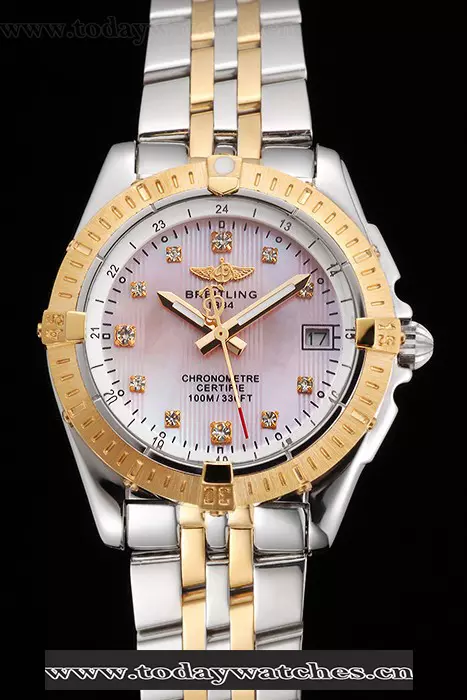 Breitling Colt Lady Pink Dial Diamond Hour Marks Gold Bezel Stainless Steel Case Two Tone Bracelet Pant122895
