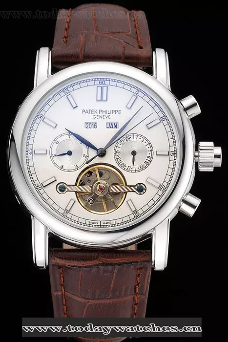 Patek Philippe Grand Complications Stainless Steel Case White Dial Brown Leather Bracelet Pant60156