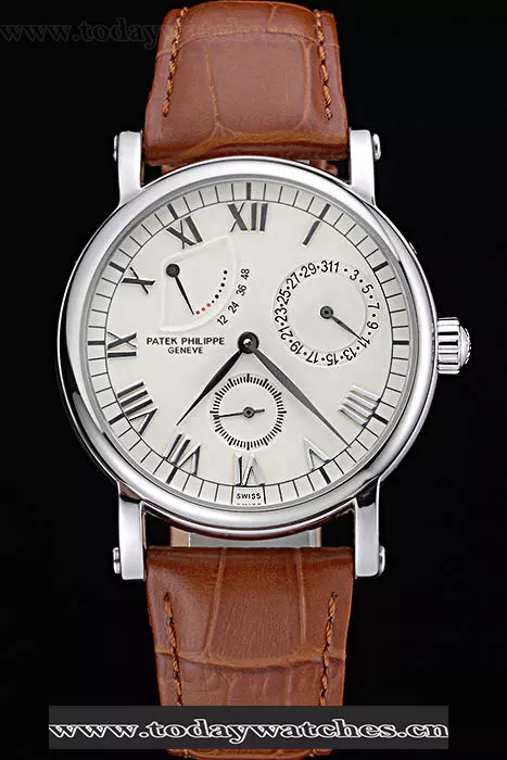 Patek Philippe Geneve Complications White Dial Stainless Steel Brown Leather Band Pant60041