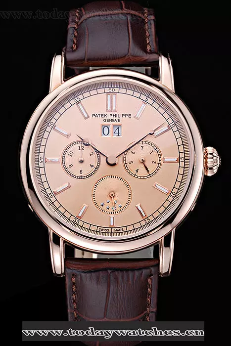 Patek Philippe Geneve Grand Complications Rose Dial Rose Gold Bezel Brown Leather Band Pant60051