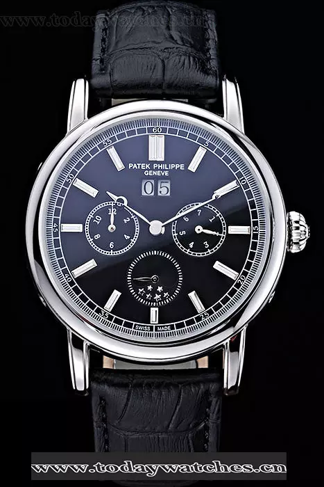 Patek Philippe Geneve Grand Complications Black Dial Stainless Steel Bezel Black Leather Band Pant60052