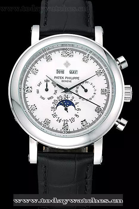 Patek Philippe Grand Complications Perpetual Calendar White Dial Black Leather Bracelet Pant11541