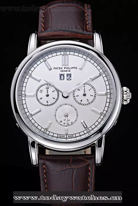 Patek Philippe Geneve Grand Complications White Dial Stainless Steel Bezel Brown Leather Band Pant118602