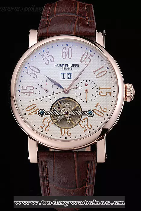 Patek Philippe Grand Complications Gold Case White Dial Arabic Numerals Brown Leather Bracelet Pant118777