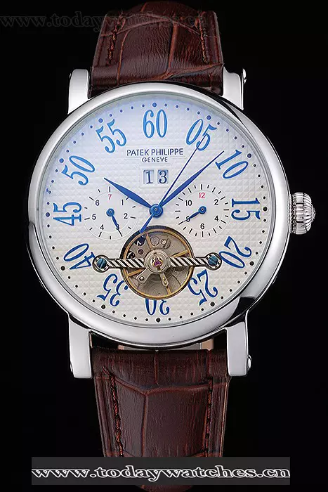 Patek Philippe Grand Complications Stainless Steel Case White Dial Roman Numerals Brown Leather Bracelet Pant118779
