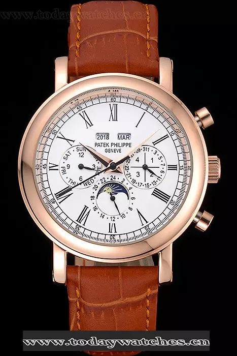 Patek Philippe Grand Complications Perpetual Calendar White Dial Brown Leather Bracelet Pant11911