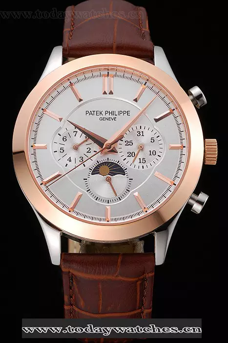 Patek Philippe Moonphase White Dial Gold Case Brown Leather Strap Pant120816