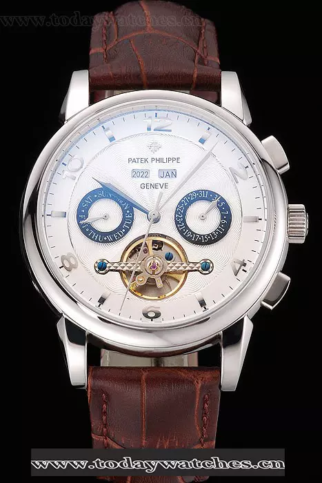 Patek Philippe Perpetual Calendar Tourbillon White Dial Stainless Steel Case Brown Leather Strap Pant121083