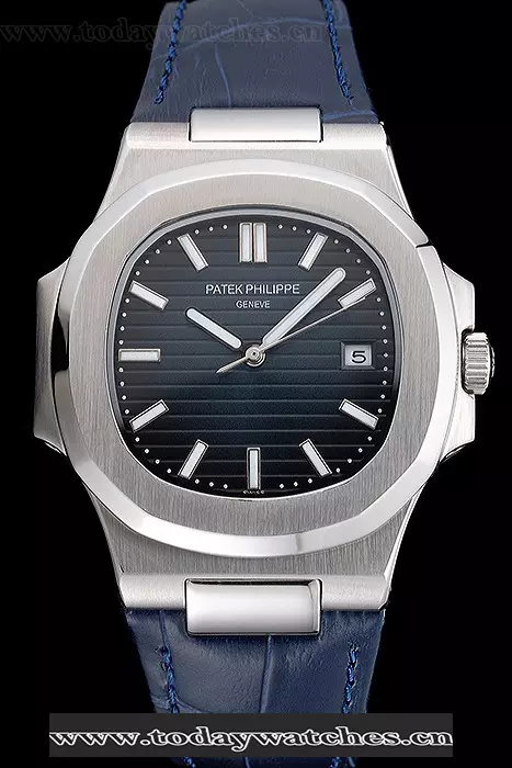 Patek Philippe Nautilus Blue Dial Brushed Stainless Steel Case Blue Leather Strap Pant121410