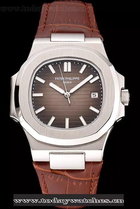 Patek Philippe Nautilus Brown Dial Brushed Stainless Steel Case Brown Leather Strap Pant121411