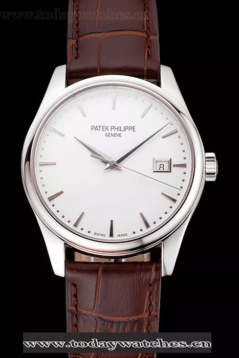 Patek Philippe Calatrava White Dial Stainless Steel Case Brown Leather Strap Pant121578
