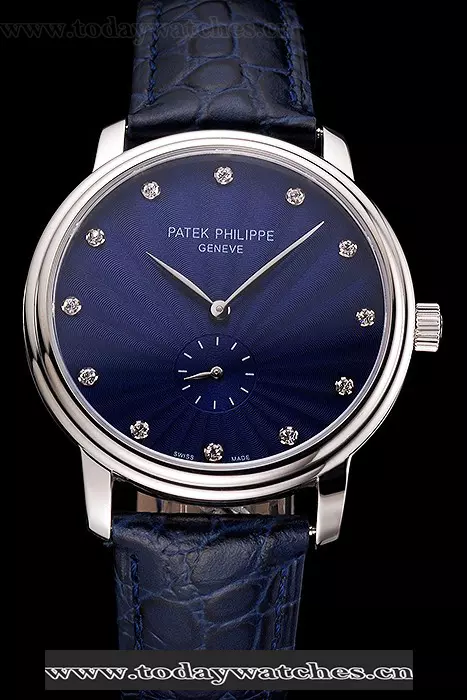 Patek Philippe Calatrava Blue Guilloche Dial Stainless Steel Case Blue Leather Strap Pant121955